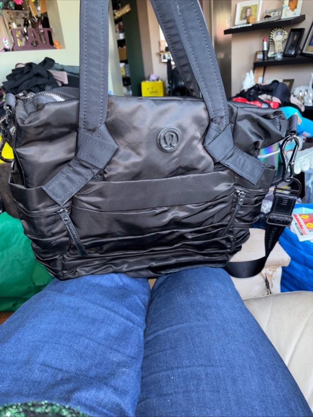 lululemon athletica Women's  Black Nylon Multipurpose/Gym Bag 14"x17".  New!